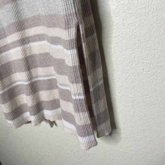 Foxcroft NYC Long Open Knit Cardigan Womens S Tan Beige Striped Lightweight - Picture 4 of 9